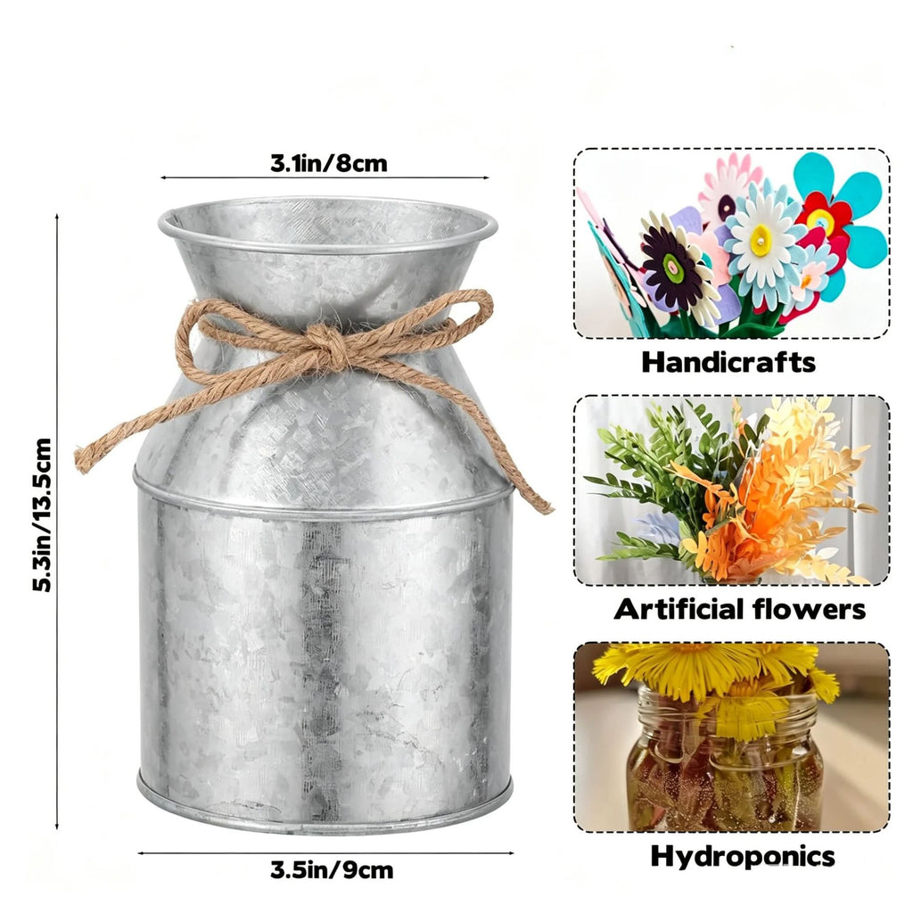 Natural galvanized mini flower pot with jute rope accent