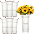 Ivory distressed galvanized flower bucket with vertical stripes
