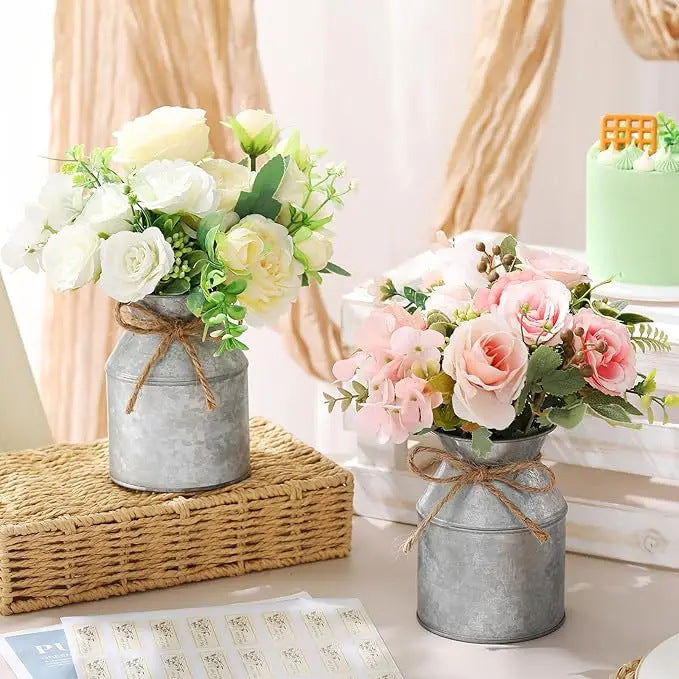 Natural galvanized mini flower pot with jute rope accent