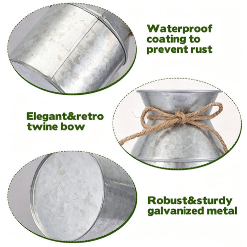 Natural galvanized mini flower pot with jute rope accent