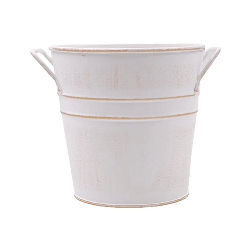 Small weathered iron flower bucket with handle